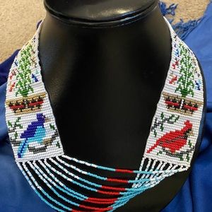 Native America bead necklace cardinal new sun